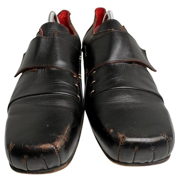 Fly London Square Toe Single Monk Strap Black Leather Men Shoes Sz 45 11.5-12 US - Picture 2 of 16